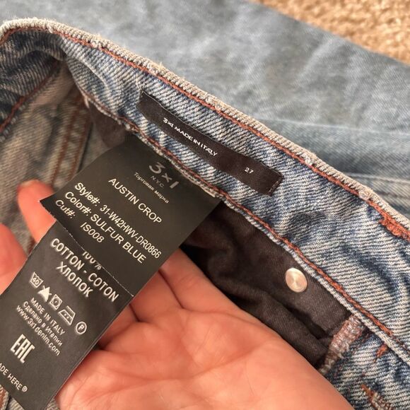 3x1 Women's size 27 The Austin Crop Sulfur Nlue Ankle Distressed Jeans - Picture 3 of 4